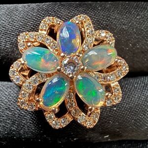 Australian Opal Rose Gold Plated Sterling Silver Flower Ring